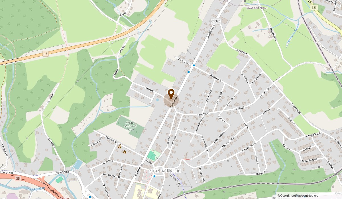 Mapa s vyznačeným místem — Studánecká 71, 463 03 Stráž nad Nisou